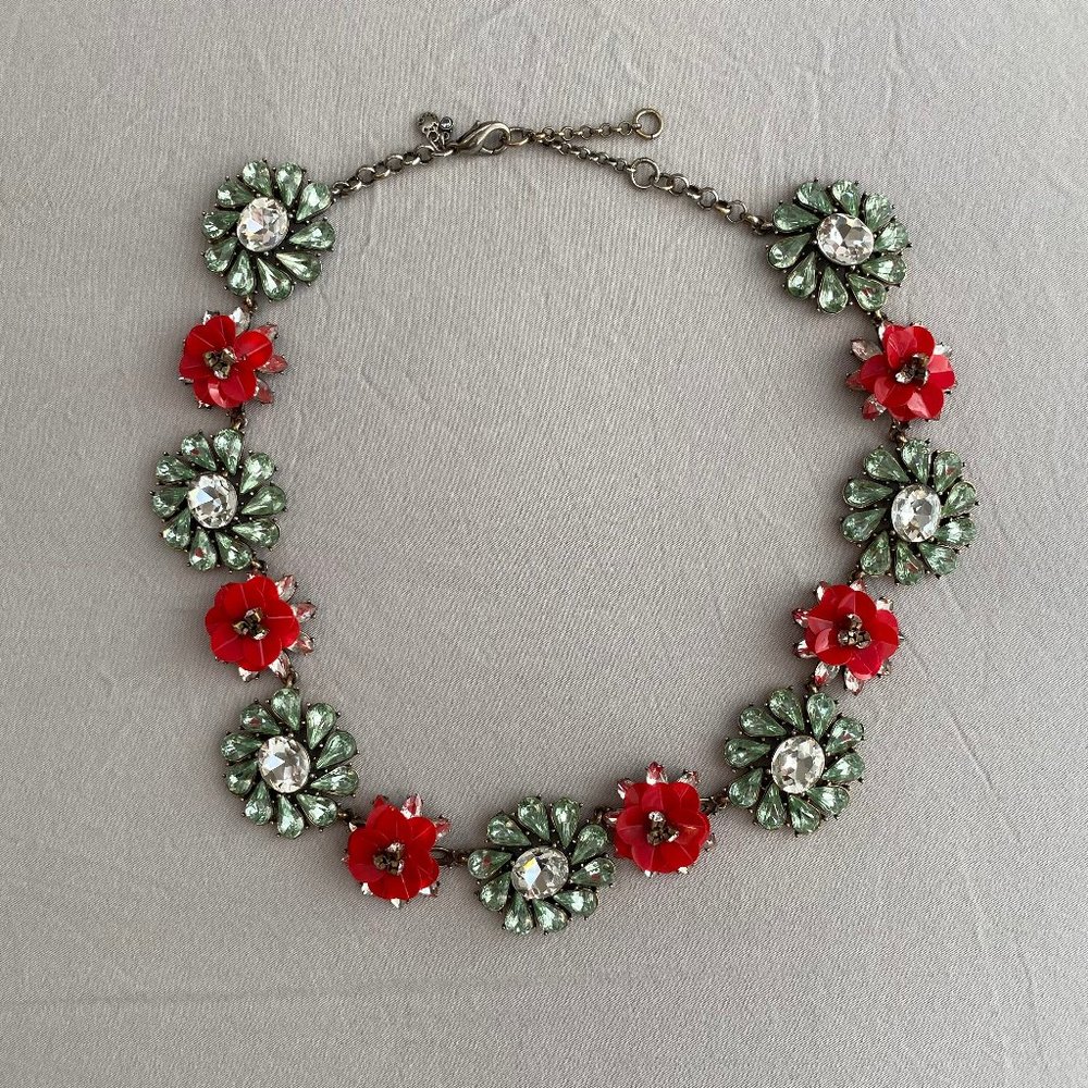 Ann Taylor Red & Green Floral Statement Necklace